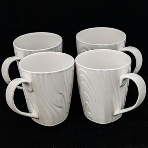 Roscher Embossed Woodgrain White Bone China 4 Mugs